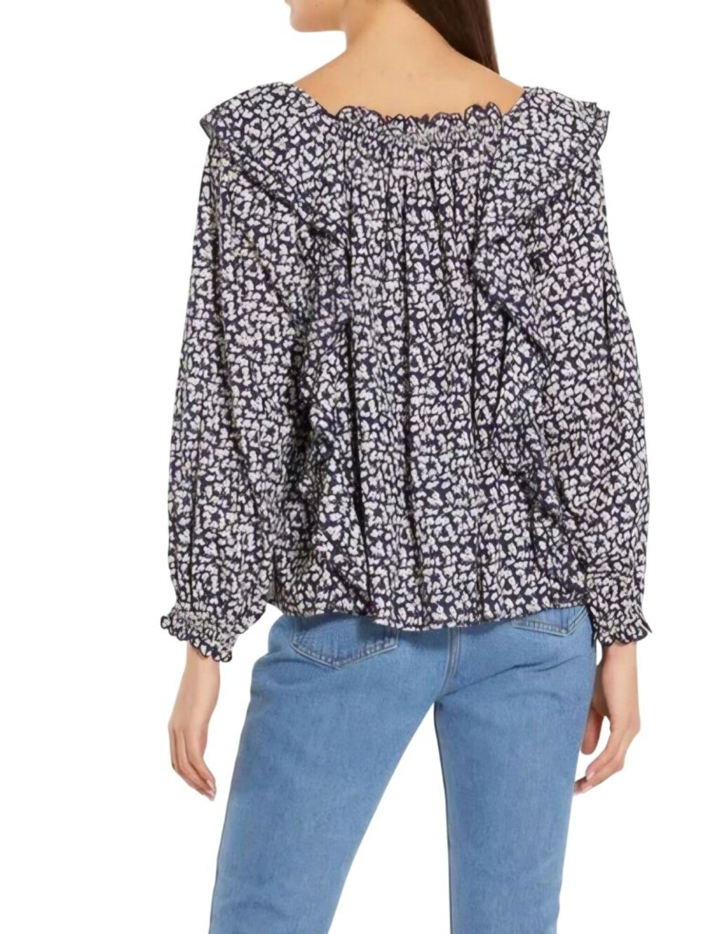 The Great The Song Blouse Navy Bohemian Ruffled Balloon Sleeve Size 2/M - Picture 4 of 14
